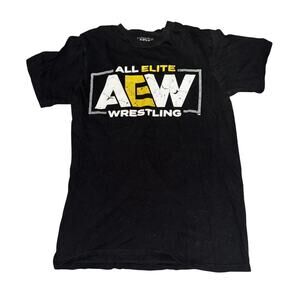 AEW All Elite Wrestling T-Shirt Men's Size S Black Short Sleeve Logo Spell Out